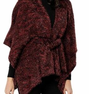 Colleen Lopez Marled Burgundy Belted Poncho Size XXS New